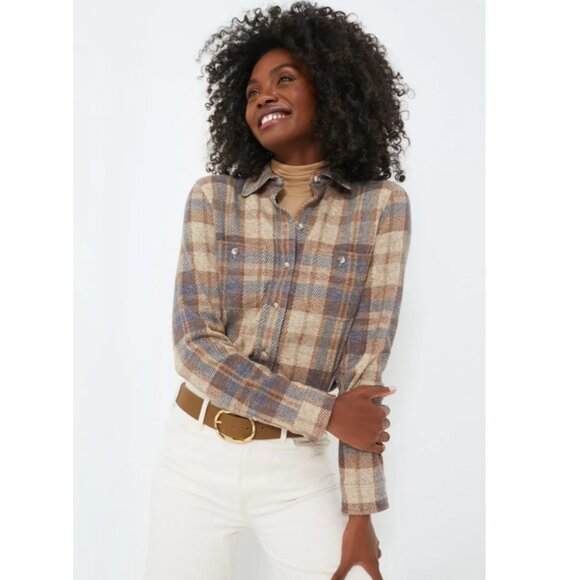Faherty Legend Sweater Shirt, Bozeman Plaid Brown & Blue | Size Small - Picture 1 of 9